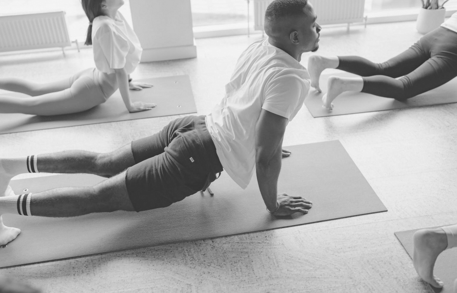 Home yoga session in a bright, comfortable living space